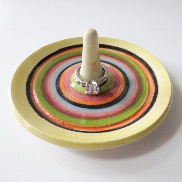 FUN, Striped Ring Dish, Colorful Stripes Ring Dish,  Ring Bowl, Wheel Thrown Pottery