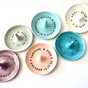 Engagement ring holder,  personalized ring dish,  customized wedding gift, imprinted clay