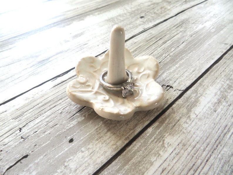 Ivory White Ring Dish, ring holder, elegant classic swirl print, 3 sizes available image 2