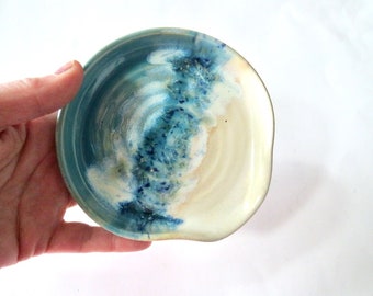 Spoon Rest, Ladle Rest, Glazed in Off White and Blue, Ready to ship, Handmade studio pottery