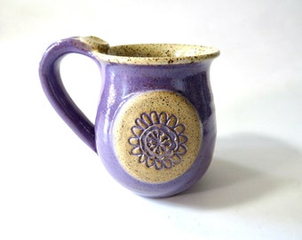 Lilac purple mug, big belly mug, flower mug, Ready to Ship, Holds 12 oz