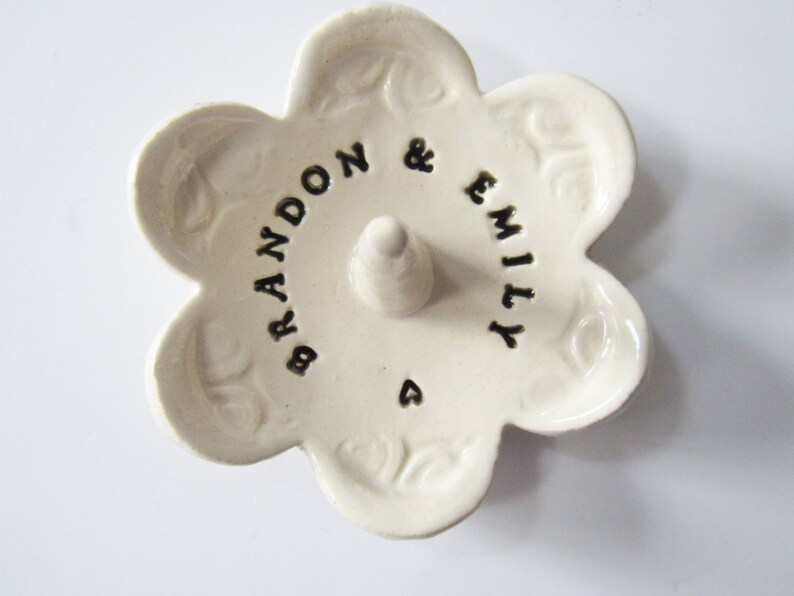 Imprinted Ring Dish, Personalized and Customizable, Takes 1-2 weeks to Produce soft white