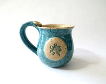 Cappuccino latte coffee cup, turquoise blue and oatmeal mug, Ready to Ship, Handmade