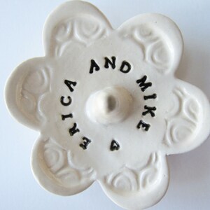 Ring Dish Stamped with Your Personalized Custom Message, Handmade Ceramic Pottery soft white