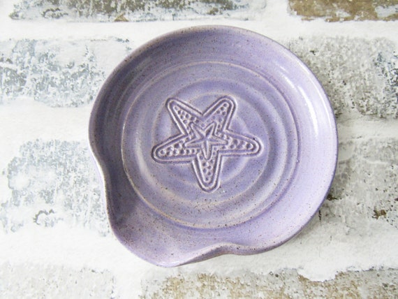 Lavender Spoon Rest ladle plate speckled lilac starfish stamp