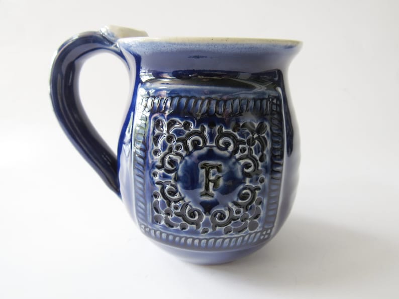 Monogram Mug, mug with initial, mug with letter, as seen in Apartment Therapy, handmade mug cobalt