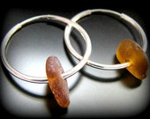 Sea Glass Jewelry, Amber Brown Hoop Earrings - Genuine Sea Glass - Sterling Silver Hoops, Jewellery, Seaglass, Beach Glass