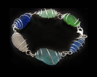 Sea Glass Bracelet, Best Selling Seaglass Jewelry w/ Rare Ocean Blues, Jewellery, Beach Glass Bracelet, Genuine Pacific Coast Sea Glass