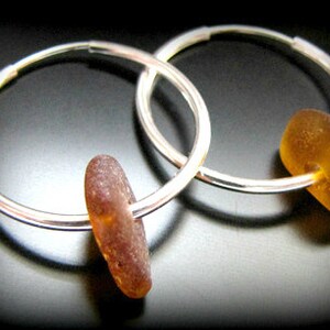 Sea Glass Jewelry, Amber Brown Hoop Earrings Genuine Sea Glass Sterling Silver Hoops, Jewellery, Seaglass, Beach Glass image 2