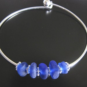 Sea Glass Bracelet, Jewelry, Deep Blue Sea - Genuine Beachcombed Cobalt Blue Seaglass - Bangle Bracelet, Jewellery, beach glass