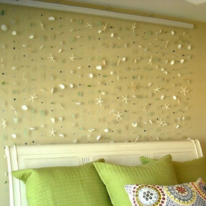 Sea Glass Art, 400 Piece, Genuine Seaglass, Sea Shell and Glass Bead Wall Hanging, Beach Home Decor, Beach Glass Wall Art