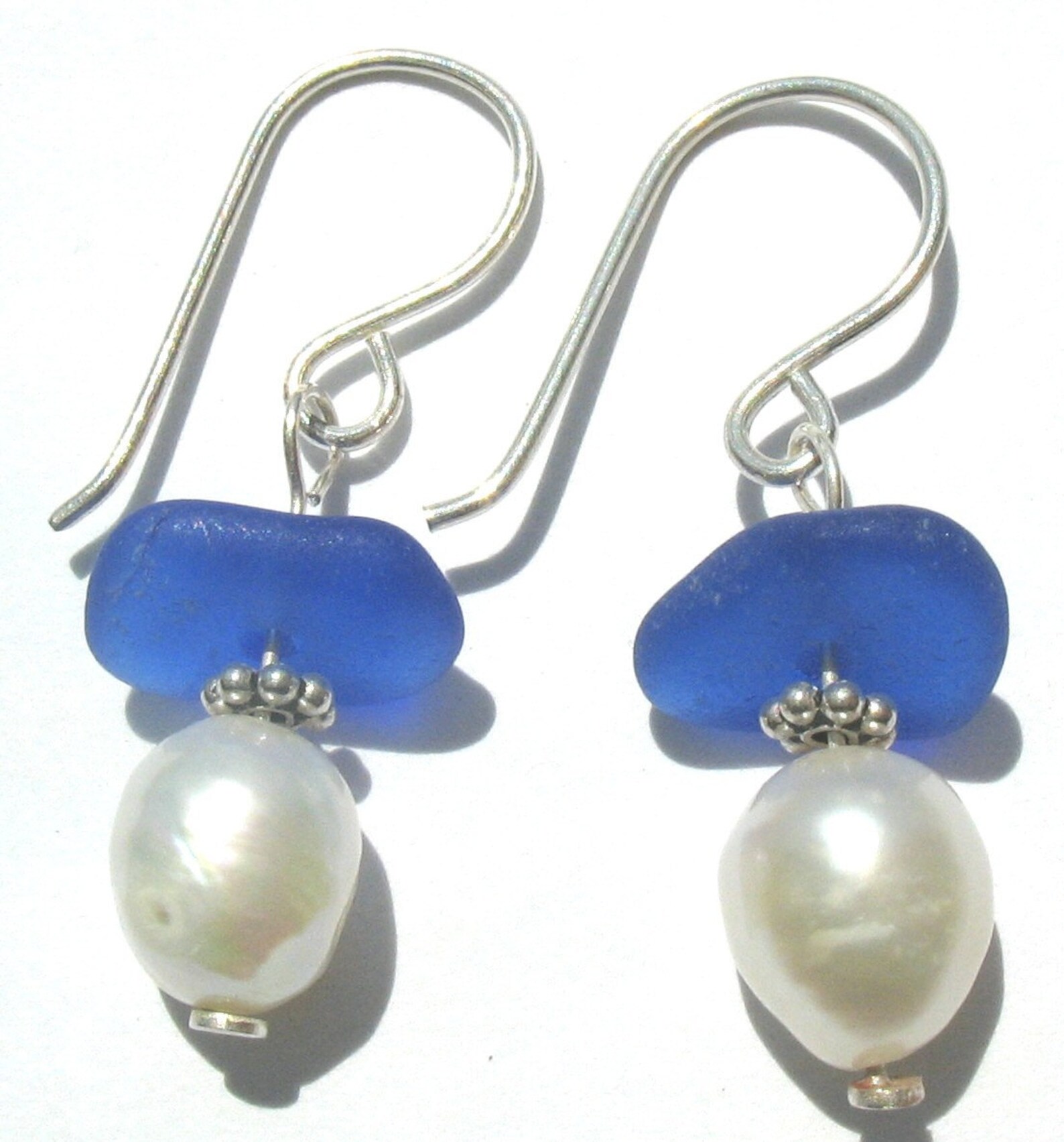 Sea Glass Jewelry, Cobalt Blue Ocean Genuine Beach Glass Earrings