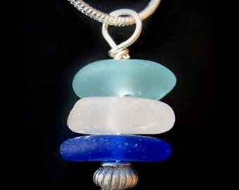 Sea Glass Jewelry, Genuine Beach Combed Ocean Blue Seaglass Necklace, Sterling Silver, Jewellery, Beach Glass