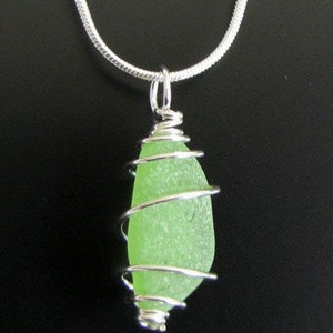 Genuine Beach Combed Lime Green Sea Glass Necklace Sterling Silver, seaglass, jewelry, beach glass image 1