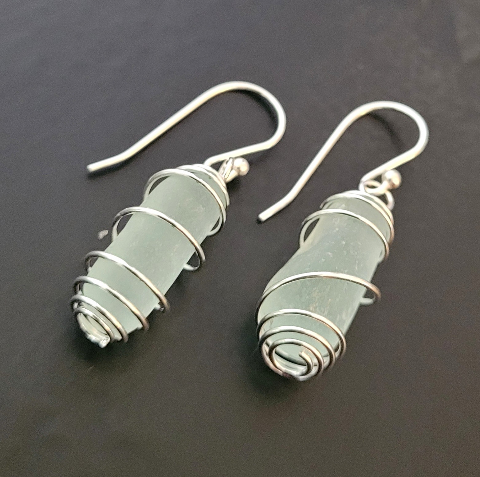 Wire wrapped sea glass earrings deals