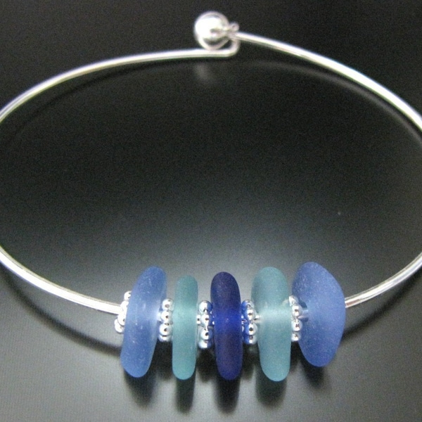 Rare Soft Blues and Colors of the Sea - Genuine Sea Glass - Bangle Bracelet, seaglass jewelry, beach glass