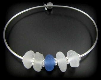 Sea Glass Jewelry, Something Borrowed, Something Blue - Genuine Sea Glass - Bangle Bracelet, Jewellery, Beach Glass, Seaglass, Beach Wedding