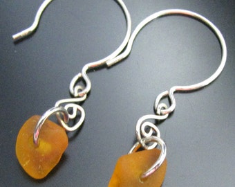 Sea Glass Jewelry, RAREST ORANGE Seaglass Earrings - Sterling Silver, Beach Glass Jewelry, Jewellery