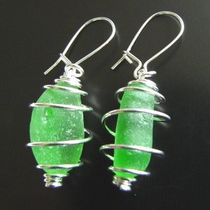Sea Glass Jewelry, Emerald Green Sea Glass Earrings Wire Wrapped Sterling Silver, Jewellery, beach glass, seaglass image 3