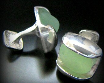 Sea Glass Cufflinks, Seafoam Green, Seaglass in Sterling Silver - Wedding, Groom, Seaglass Jewelry, Mens, Christmas Gift, For Him, Jewellery