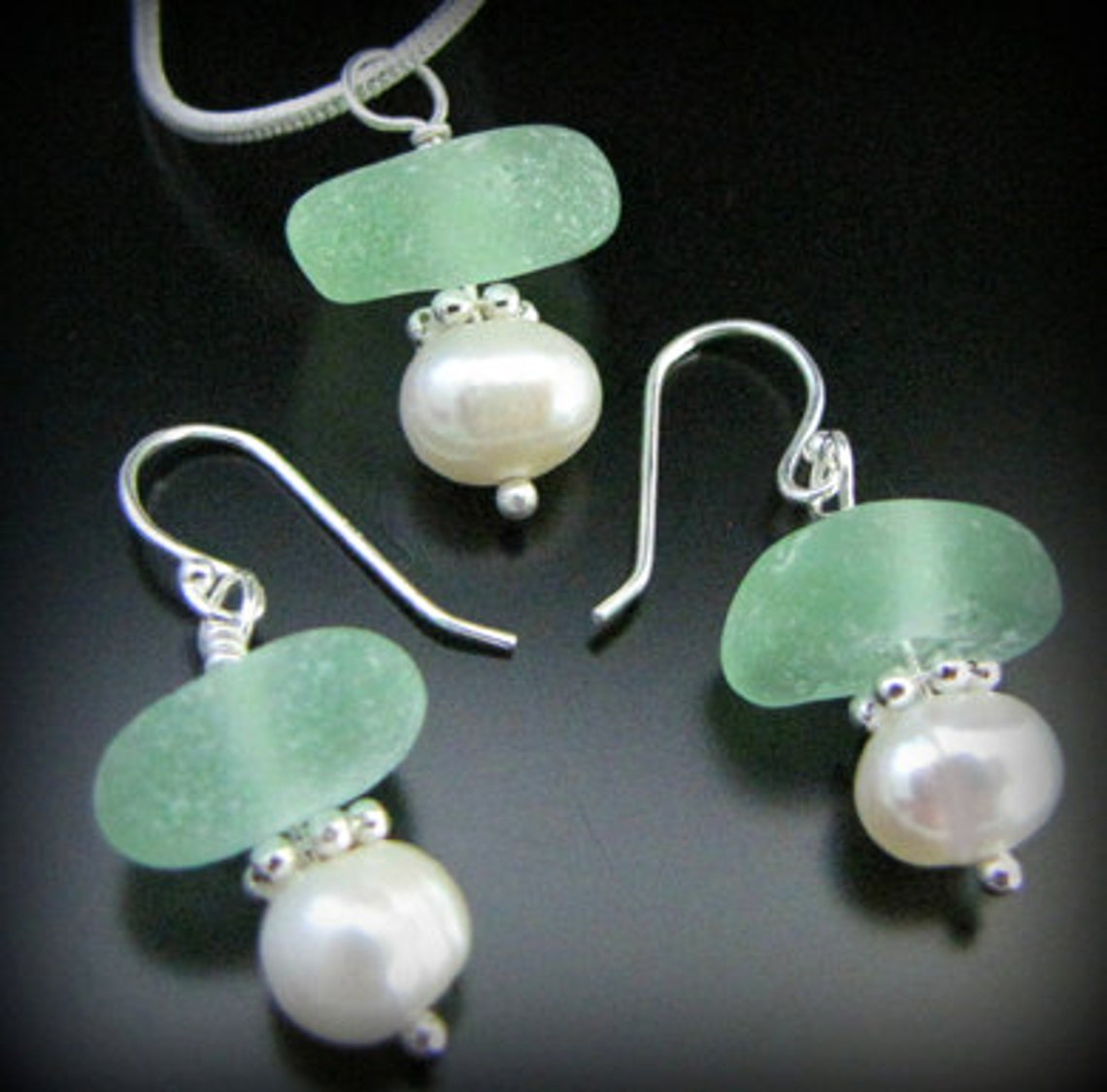 Sea Glass Jewelry Genuine Beach Combed Seafoam Green & Pearl Etsy