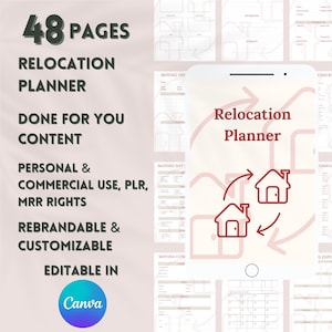 Moving Checklist, Moving Planner, Relocation Planner, Moving Labels, New Home Essential Checklist, Moving Binder, PLR, Master Resell Rights