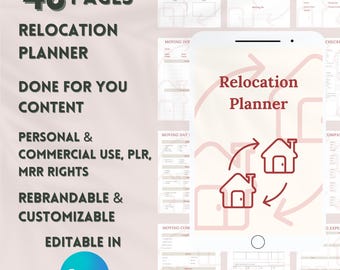 Moving Checklist, Moving Planner, Relocation Planner, Moving Labels, New Home Essential Checklist, Moving Binder, PLR, Master Resell Rights
