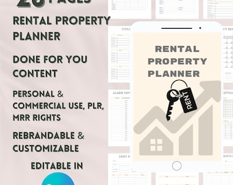 Rental Property Planner, Landlord Income and Expense Tracker,Rental Bookkeeping Printable Sheets,Real Estate Management,Master Resell Rights
