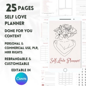 MRR Self Love Planner, Self Love Workbook, Master Resell Rights, Canva Template, Plr Digital Planner,Coaching Templates,Done for You Content
