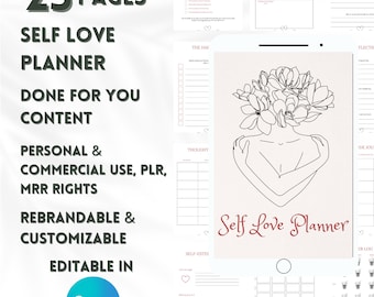 MRR Self Love Planner, Self Love Workbook, Master Resell Rights, Canva Template, Plr Digital Planner,Coaching Templates,Done for You Content