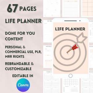 MRR Life Planner, Goals Workbook, Coaching Worksheet Canva, Life Coach Template, Sell as You Own, Done for You Content, Master Resell Rights