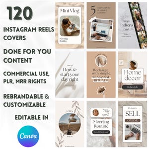 Instagram Reel Covers, Master Resell Rights, PLR, MRR, Editable Aesthetic Insta Reel Cover, Canva Templates to Resell, Social Media