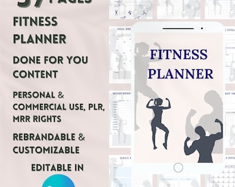Pianificatore di fitness stampabile MRR, diario di fitness, manuale di dieta, tracker di allenamento, pianificatore di pasti, vendi come possiedi, diritti di rivendita master
