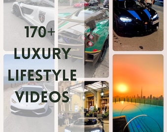 May include: A collage of images featuring luxury cars, a swimming pool, and a sunset over a city skyline. The text "170+ LUXURY LIFESTYLE VIDEOS" is superimposed on the images.