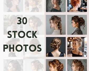 May include: A collage of 30 stock photos featuring women with different hairstyles. The photos are arranged in a grid pattern and each photo shows a woman with a different hairstyle. The text "30 STOCK PHOTOS" is displayed in the center of the collage.