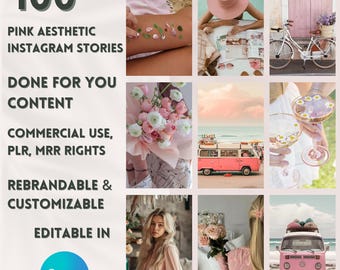 Pink Aesthetic Stories for Instagram, Aesthetic Photos, Social Media Editable Canva Template, Instagram Story, Master Resell Rights