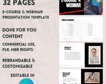Plantilla de presentación de cursos electrónicos y seminarios web, presentación de seminarios web, presentación de diapositivas de creación de cursos en línea, derechos de reventa principal, hecho para que usted pueda revender