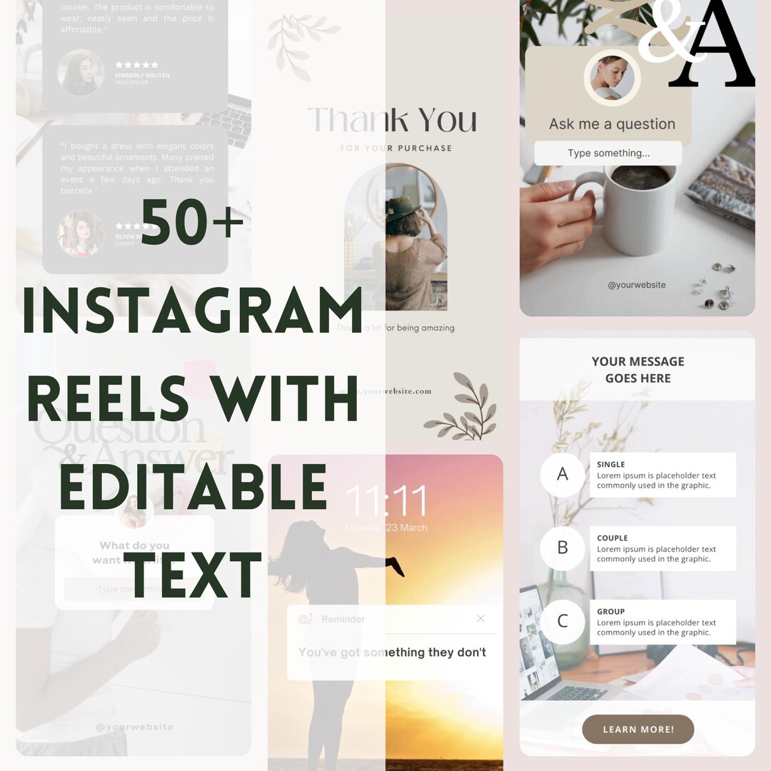 Ig Reel Rtext Layout Instagram Reels With Editable Text, Instagram Story, Canva Template ...