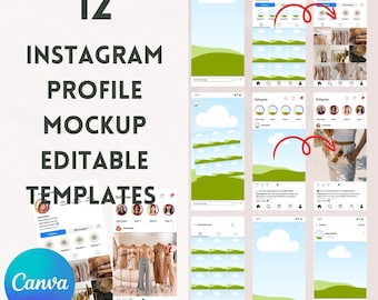 Instagram Profile Mockup Editable Canva Templates, Social Media Instagram Mockup for Reels & Posts, Social Media Feed Planner