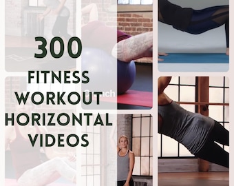 May include: A collage of images showing different fitness exercises. The text "300 FITNESS WORKOUT HORIZONTAL VIDEOS" is displayed in the center of the collage.