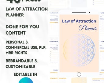 Law Of Attraction Planner With Master Resell Rights,PLR Manifestation Journal,Done For You Planner, Plr Digital Planner,Done for You Content