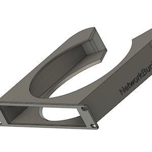May include: A grey 3D printed wall mount with a rectangular opening and the text "NetworkBuck" printed on the side. The mount is designed to hold a device, such as a router or modem.