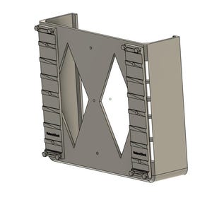 May include: A light grey, three-dimensional bracket with a diamond-shaped cutout and multiple bolt-like fasteners. The text "MeteorDuck" is visible on the side of the bracket. The bracket has a curved shape and is designed to hold something.