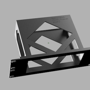 May include: A black metal bracket with a geometric design. The bracket has a rectangular base with several small holes and a top section with a diamond-shaped cutout. The text "NetworkBlack DWWA Picam MHP-O" is visible.