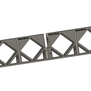 May include: A gray metal bracket with a geometric design. The bracket features diamond-shaped cutouts and the text "NetworkBuck" on the top. The design appears to be for structural support or mounting.