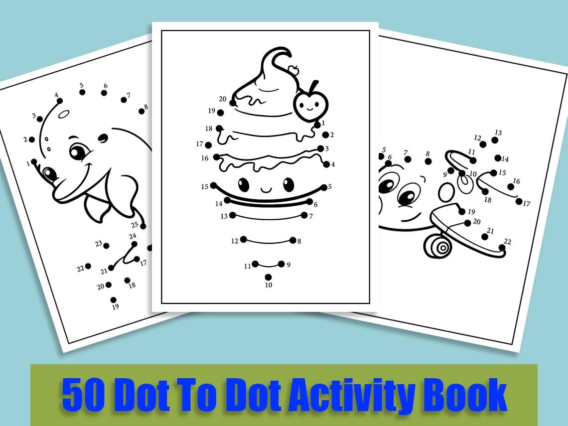 Dot to Dot Activity Book: 50 Printable Coloring Pages (PDF Pattern) - Etsy