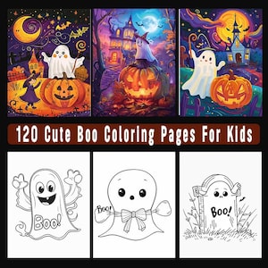 Cute Boo Ghost and Pumpkin Coloring Pages, Kolorowanka Ghost, Estetyka Ghost, Kolorowanki Halloween, Wydrukuj Cyfrowe Pobieranie