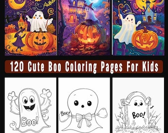 Ghost and Pumpkin Coloring Book, Halloween Activity (Digital Download)