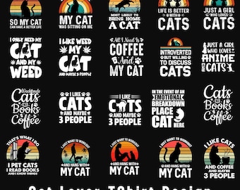 Funny Cat Lover T-Shirt Designs Bundle (Digital Download)