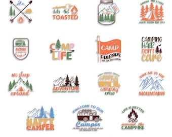 Camping SVG Bundle: Campfire, Gnomes, Happy Camper Designs (Digital Download)